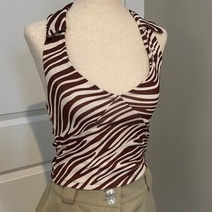 River Island Brown and White Zebra Print Tank Top